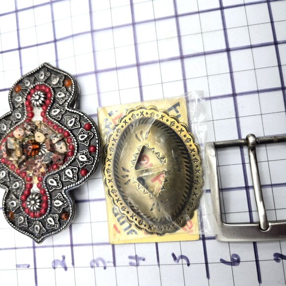 3 Fun Belt-Buckles Men Women 1 from Italy 1 Handcrafted Red 1 Gold-Tone - Picture 5 of 6